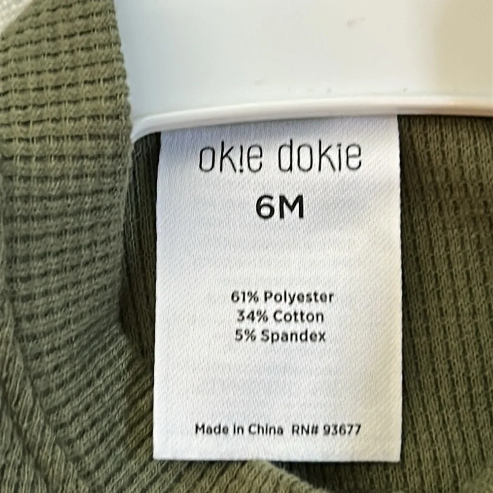 Okie Dokie 6M One Piece Olive Green with Snap bottom. NWT.